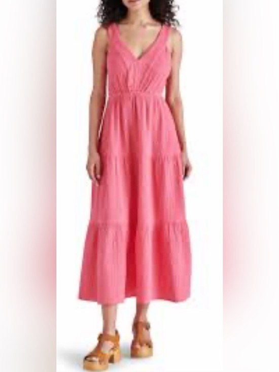 Steve Madden Dresses & Skirts - Steve Madden Amira Tiered Cotton Midi Dress Size M Cotton Gauze Pink Sleeveless
